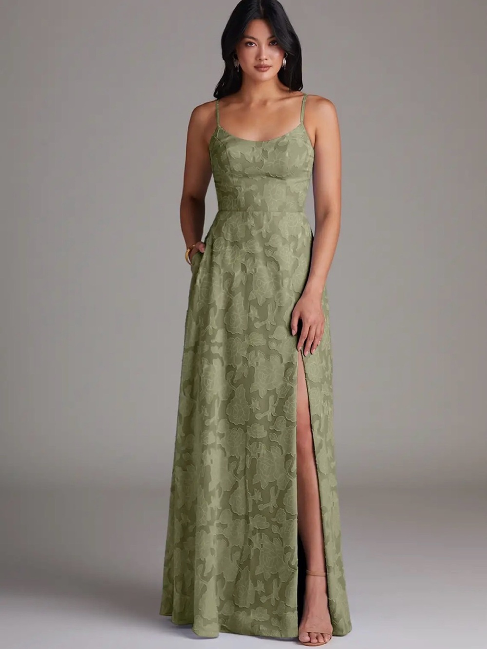 Azazie Moira
Pistachio A-Line Side Slit Floral Burnout Dress